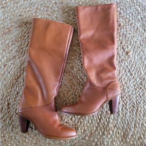 Frye Sienna Brown Leather Tall Shaft Calf Heel Boots 6.5